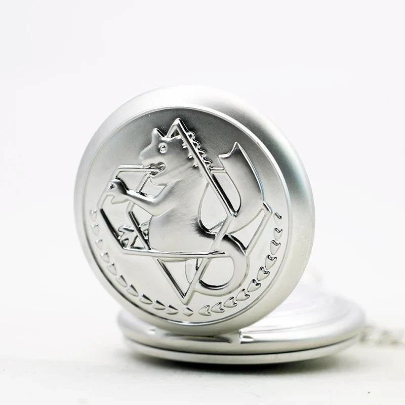 Antique Silver Fullmetal Alchemist Necklace Pendant Quartz Pocket Watch With Chain Gift