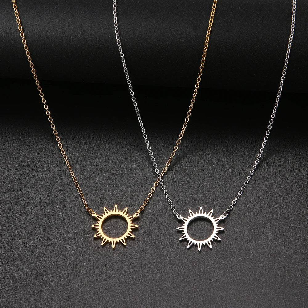 DOTIFI 316L Stainless Steel Necklace Best Circle Irregular Sun Hollow Out Round Pendant Necklaces For Women Jewelry Gifts