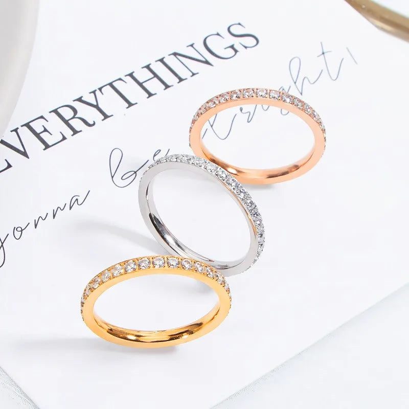 2mm Stainless Steel Stackable CZ Eternity Ring Wedding Band for Women Girl Size 5-10
