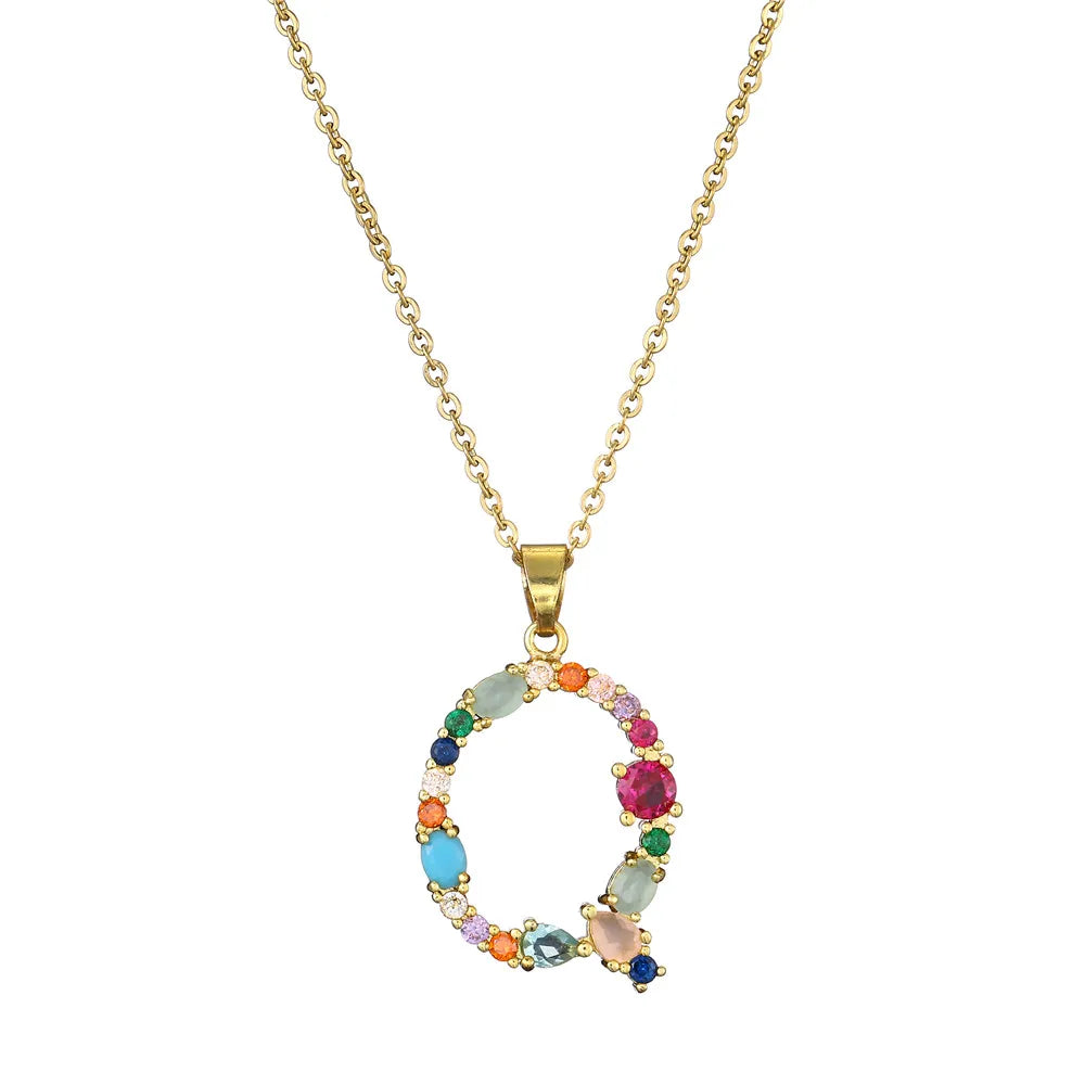 2024 New Hot Colourful Crystal AAA CZ 26 Capital Letters Pendant Necklace For Women Girl Gold Color Copper Initial Name Jewelry