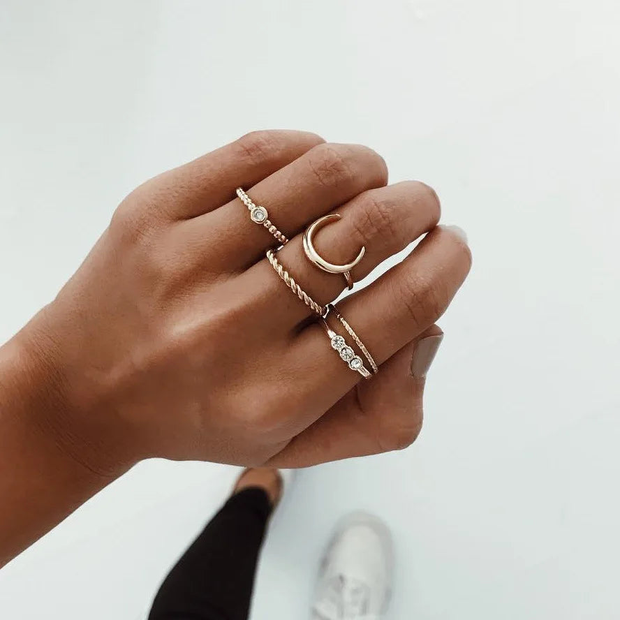 Fashion Geometric Knuckle Rings set For Women Crystal Gold color Finger Ring Boho Ladies wedding Jewelry Gift