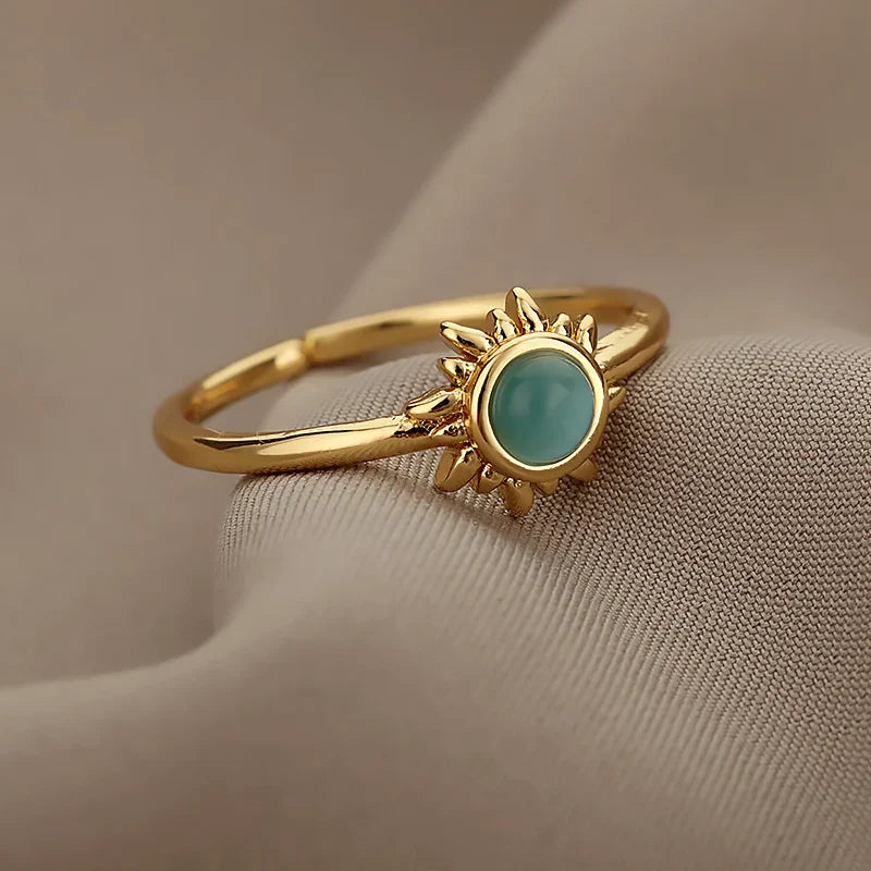 Fashion Opal Finger Rings For Women Stainless Steel Adjustable Couple Geometric Ring Handmade Aesthetic Jewelry Gift Anillos