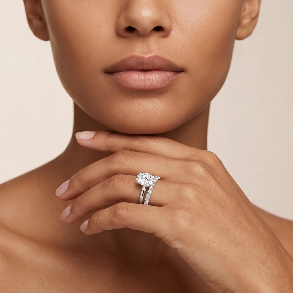 IGI Certified 2 Carat Oval Lab Grown Diamond Bridal Ring Set of 2