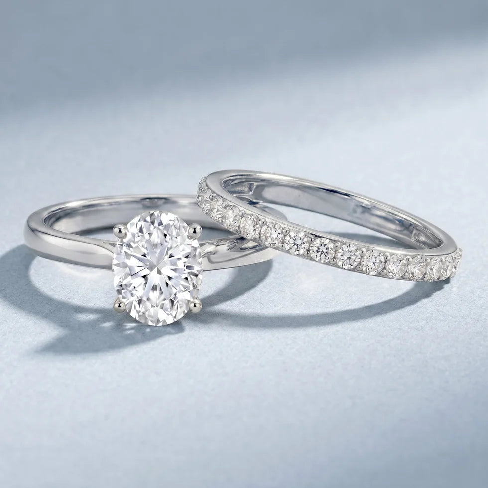 IGI Certified 2 Carat Oval Lab Grown Diamond Bridal Ring Set of 2