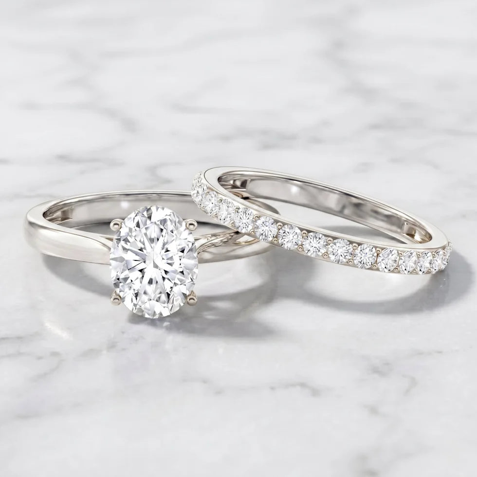 IGI Certified 2 Carat Oval Lab Grown Diamond Bridal Ring Set of 2