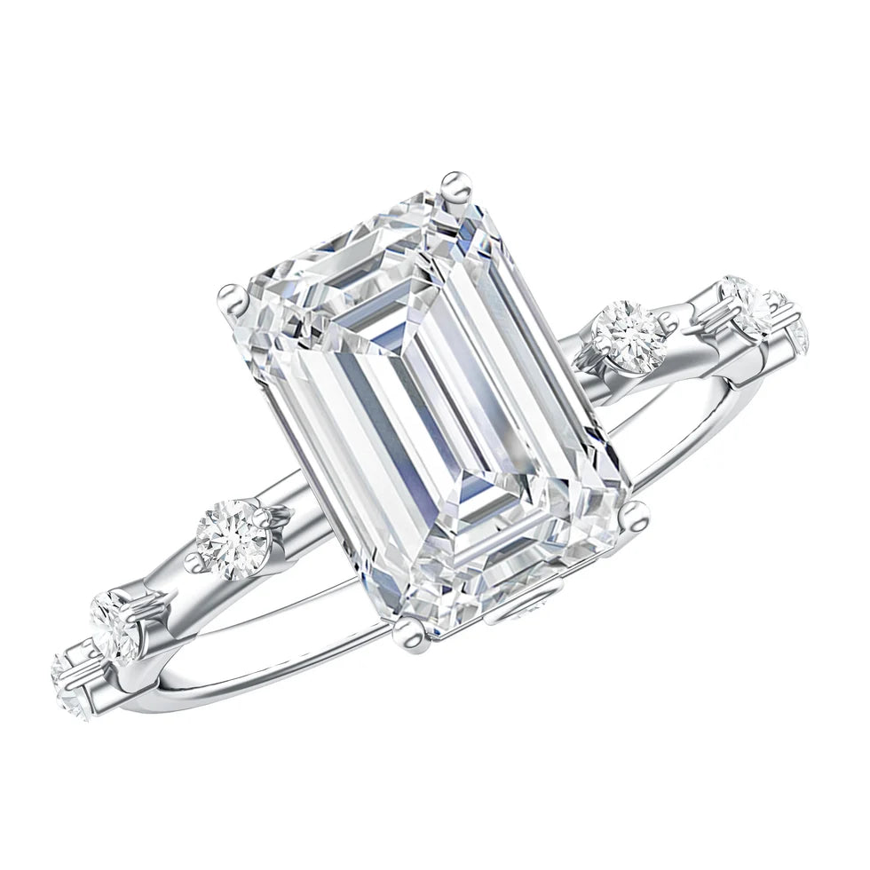 IGI Certified 3 Carat Emerald Cut Lab Grown Diamond Engagement Ring
