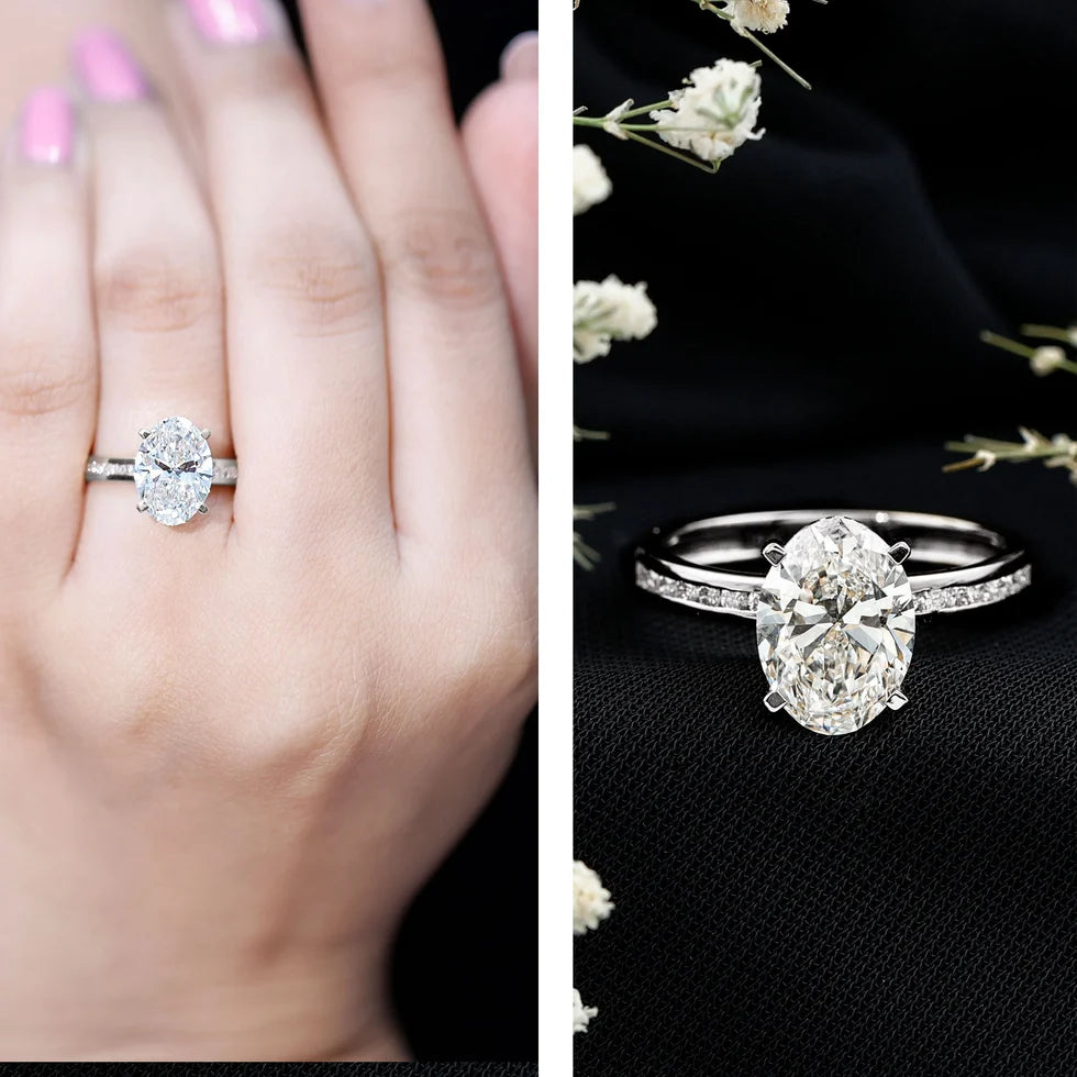 5 Carat Big Lab Grown Diamond Oval Engagement Ring with IGI Certificate