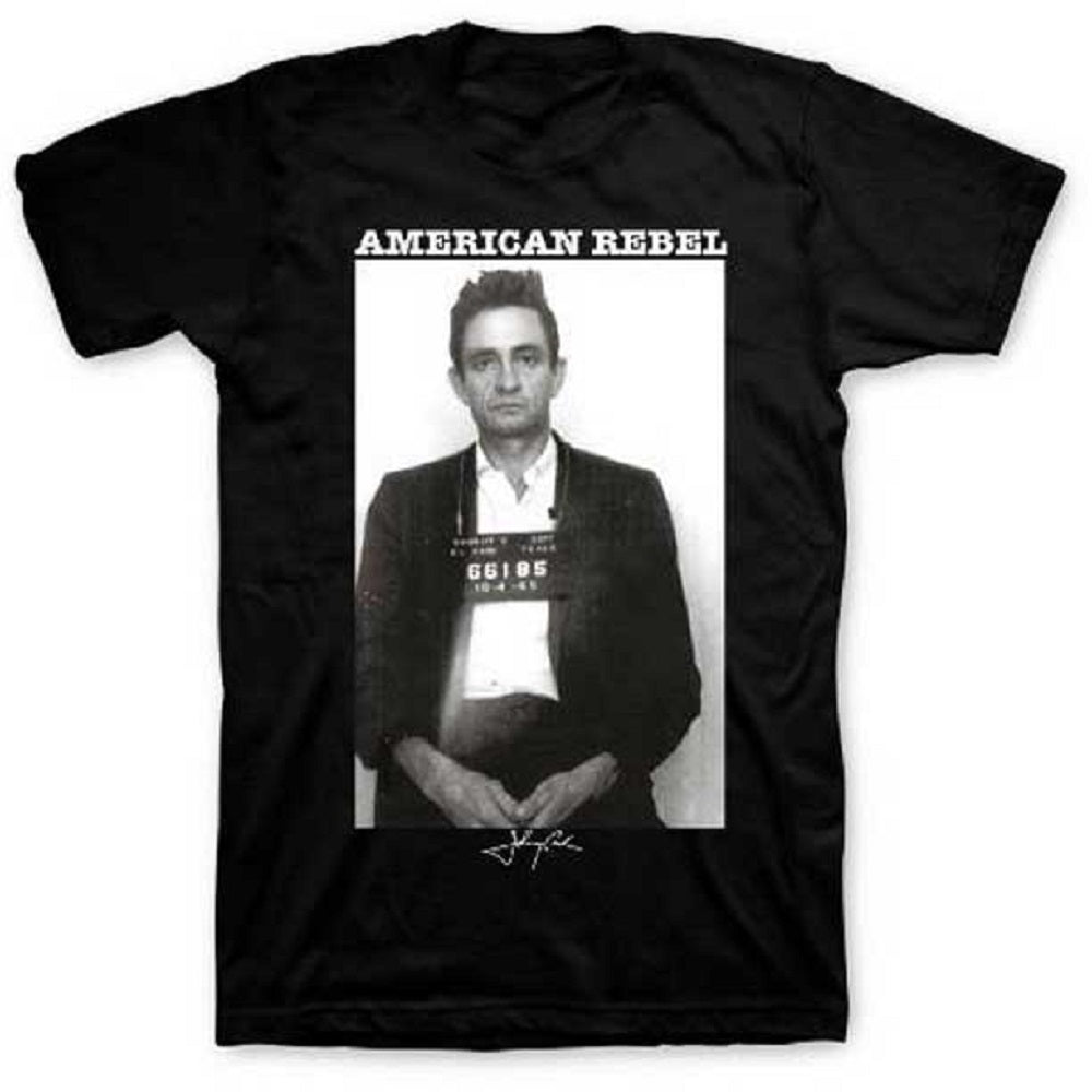 Johnny Cash American Rebel Mugshot T-Shirt on Black
