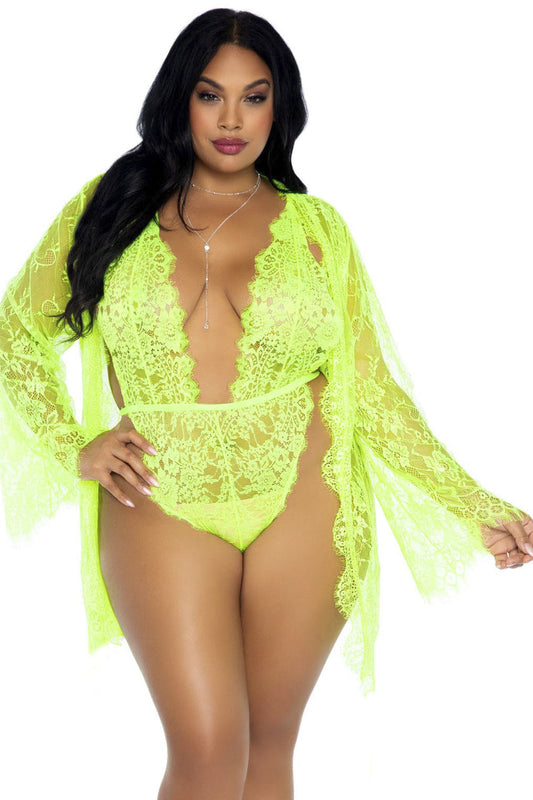 Plus Size Lace Teddy and Robe Set