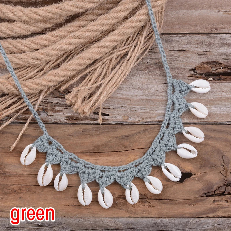 Shell Choker Necklace Natural Sea Cowrie Shell Rope Chain Choker Necklace