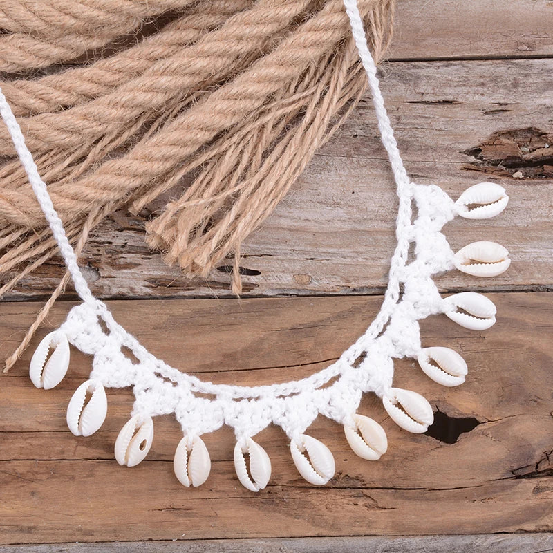 Shell Choker Necklace Natural Sea Cowrie Shell Rope Chain Choker Necklace