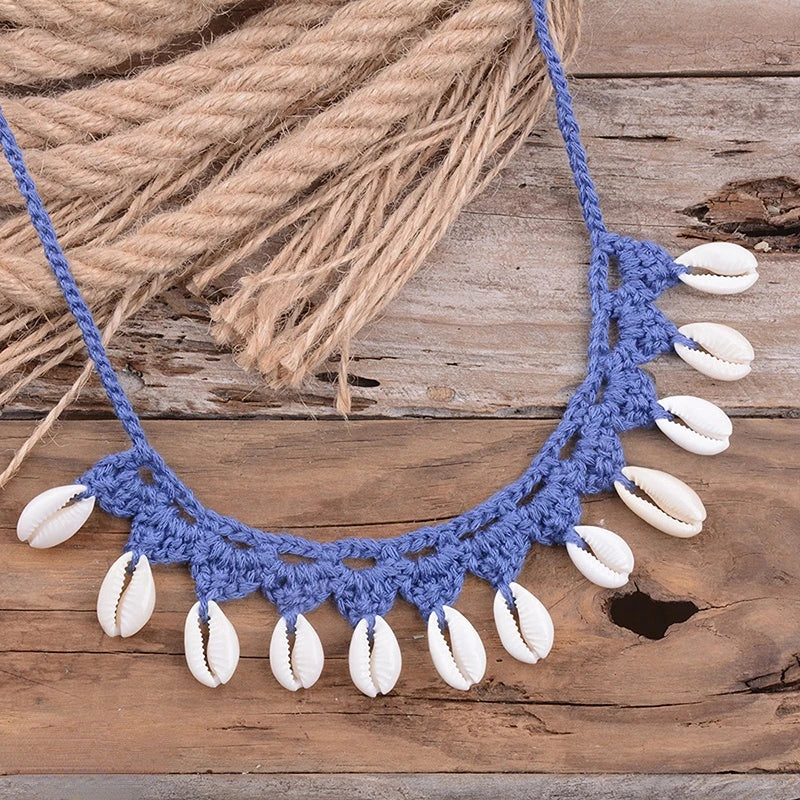 Shell Choker Necklace Natural Sea Cowrie Shell Rope Chain Choker Necklace