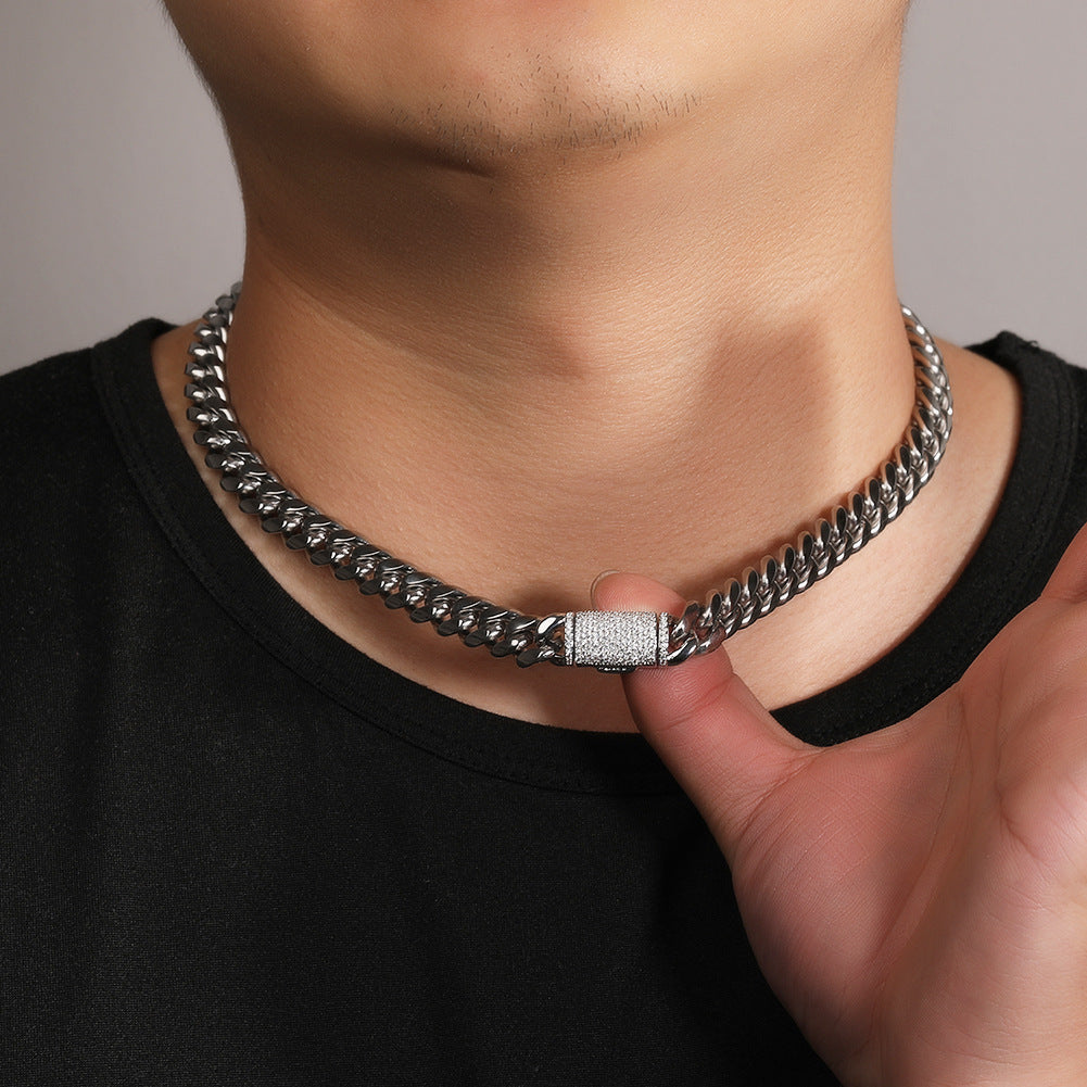 Hip-hop zircon stainless steel zircon necklace