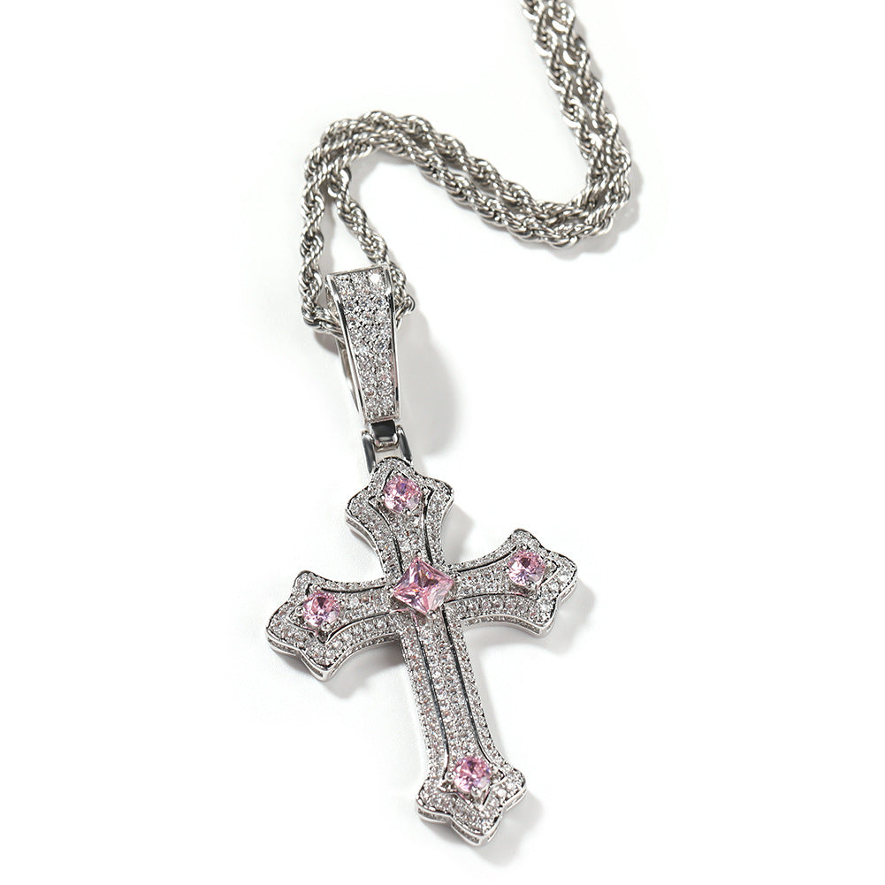 Hip-hop cross-shaped diamond Cubic Zirconia necklace