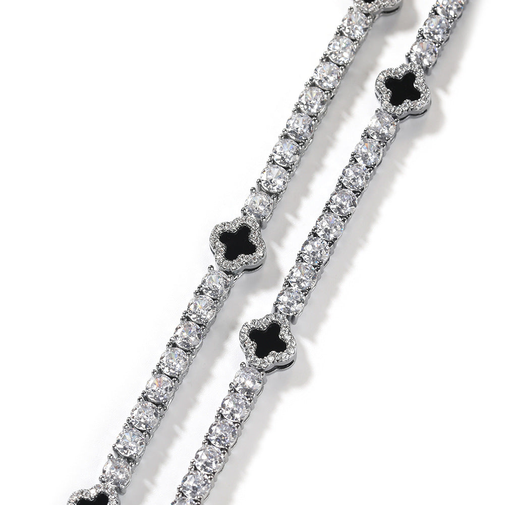Hip-hop four-leaf clover diamond tennis chain necklace bracelet