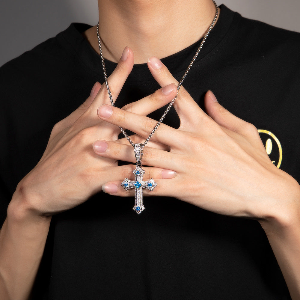 Hip-hop cross-shaped diamond Cubic Zirconia necklace