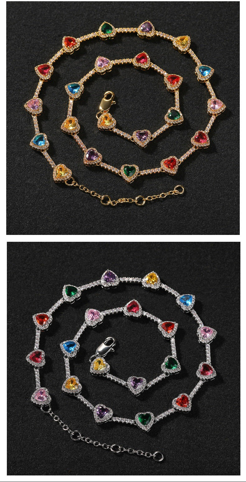 Hip-hop colorful heart-shaped adjustable bracelet and necklace