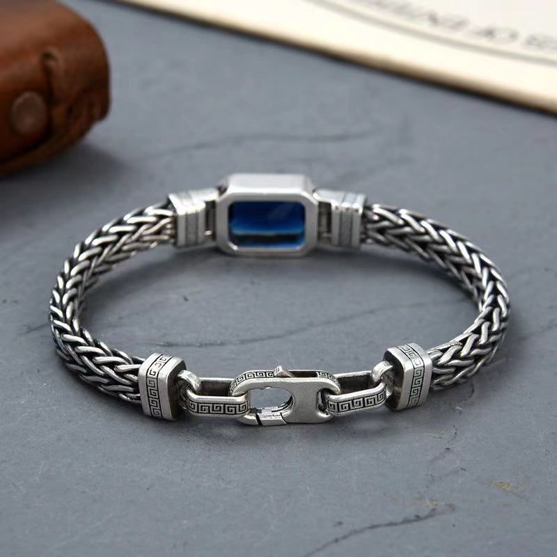 Hand-woven aquamarine silver bracelet