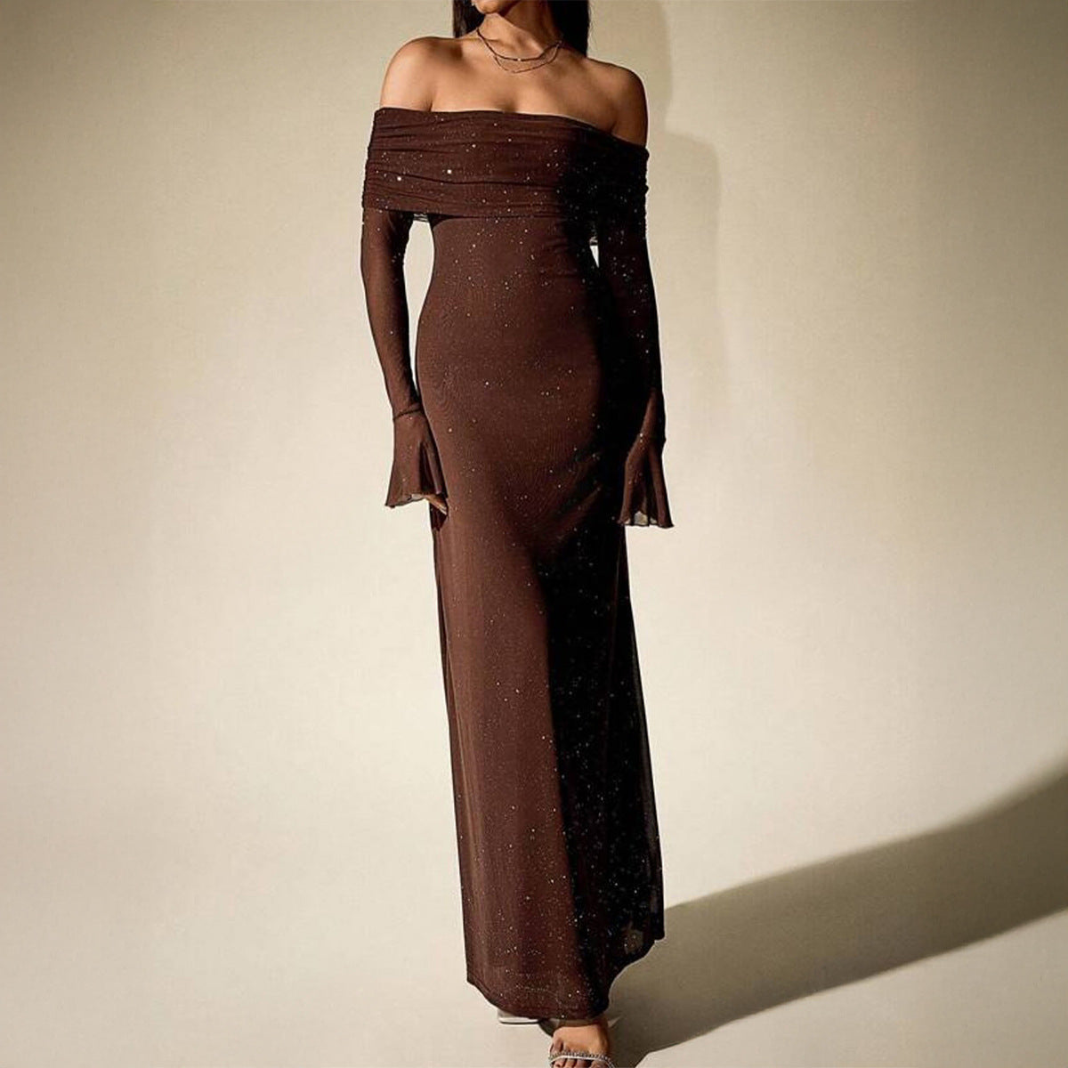 Elegant Solid Color Long Sleeved Dress Women Clothing Autumn Winter