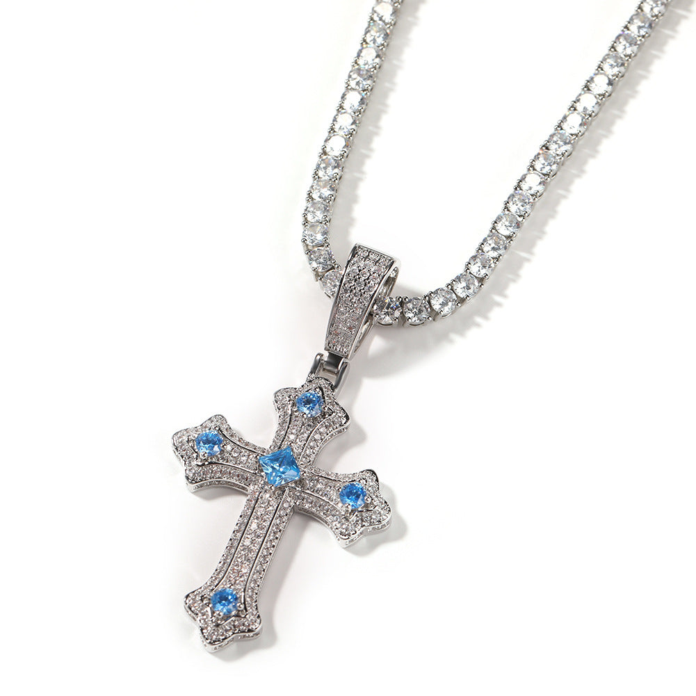 Hip-hop cross-shaped diamond Cubic Zirconia necklace