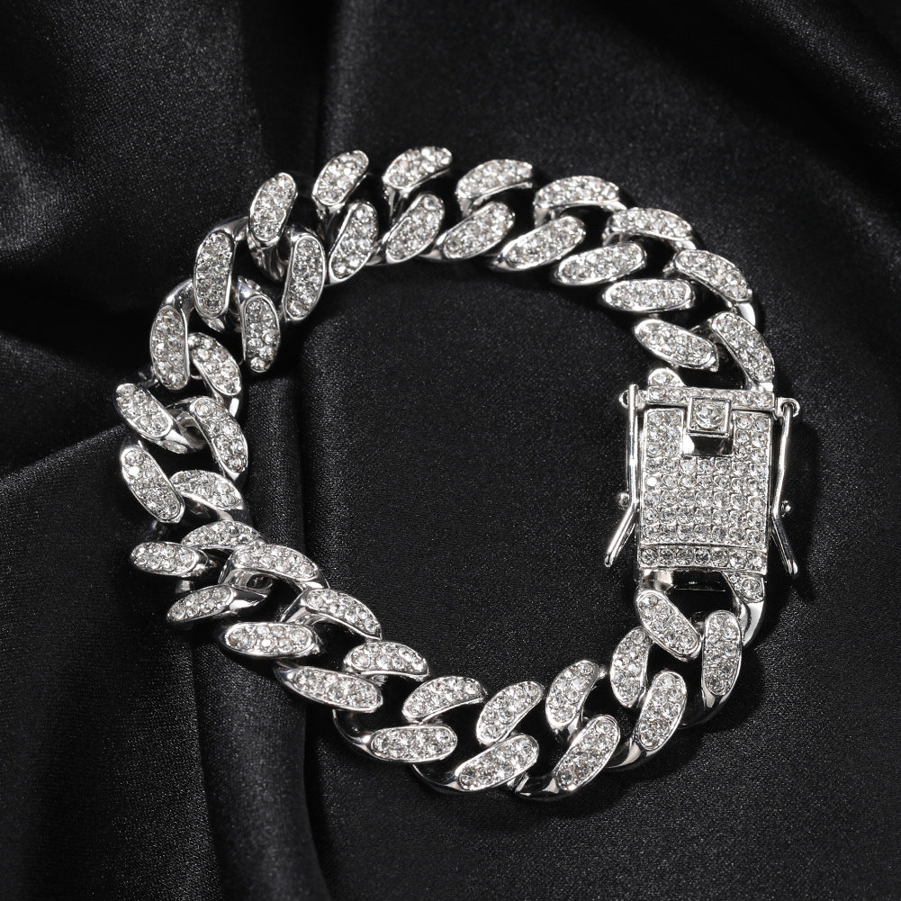 Hip-Hop 12mm Diamond-Encrusted Cuban Chain Bracelet