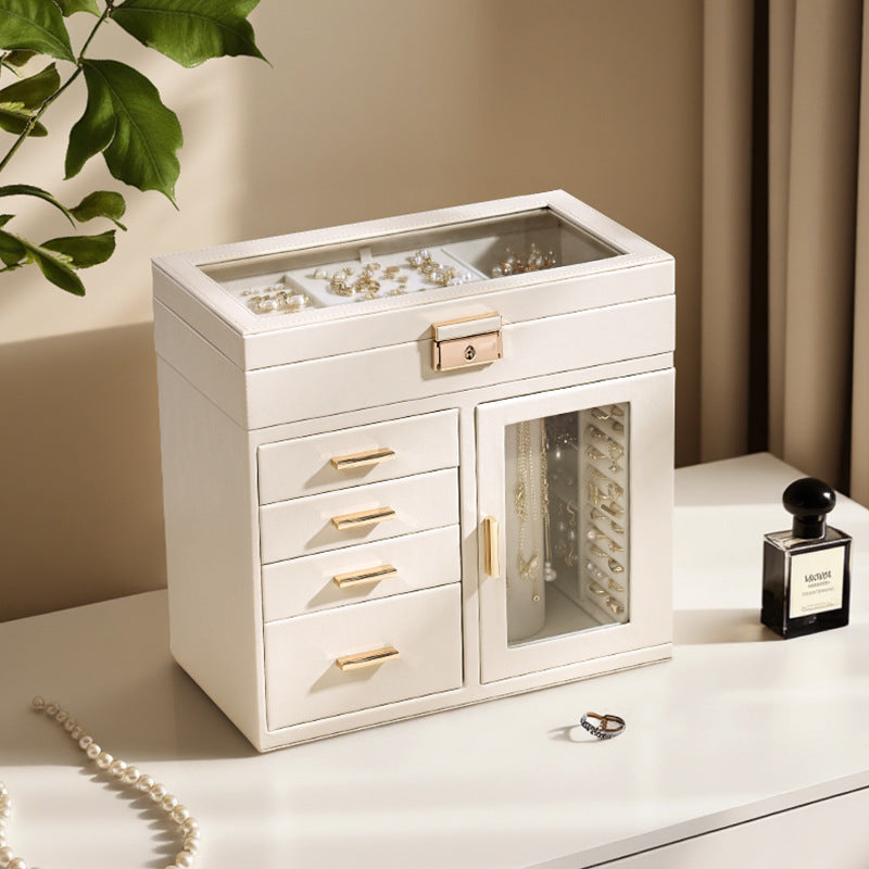 Transparent window leather jewelry armoire
