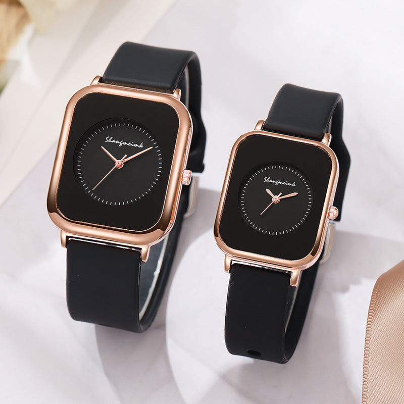 Casual square-shaped, elegant quartz silicone strap student watches.