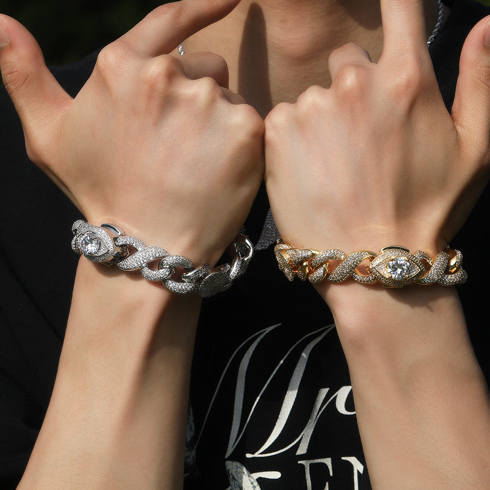 Hip-hop zircon-encrusted sun, star and eye necklace