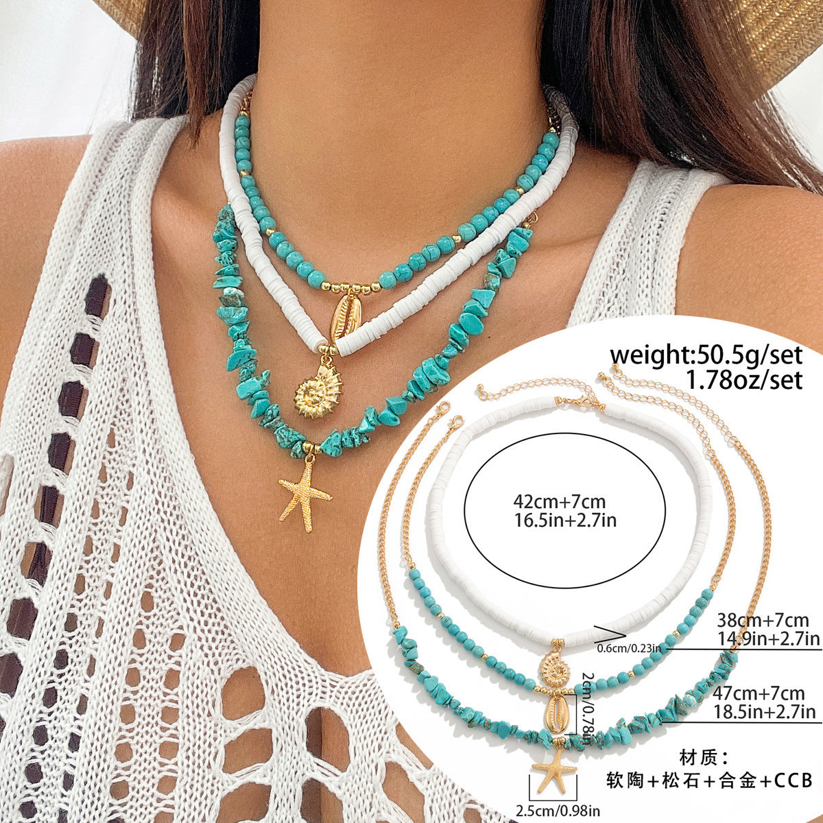 starfish necklace shell rice bead gravel necklace
