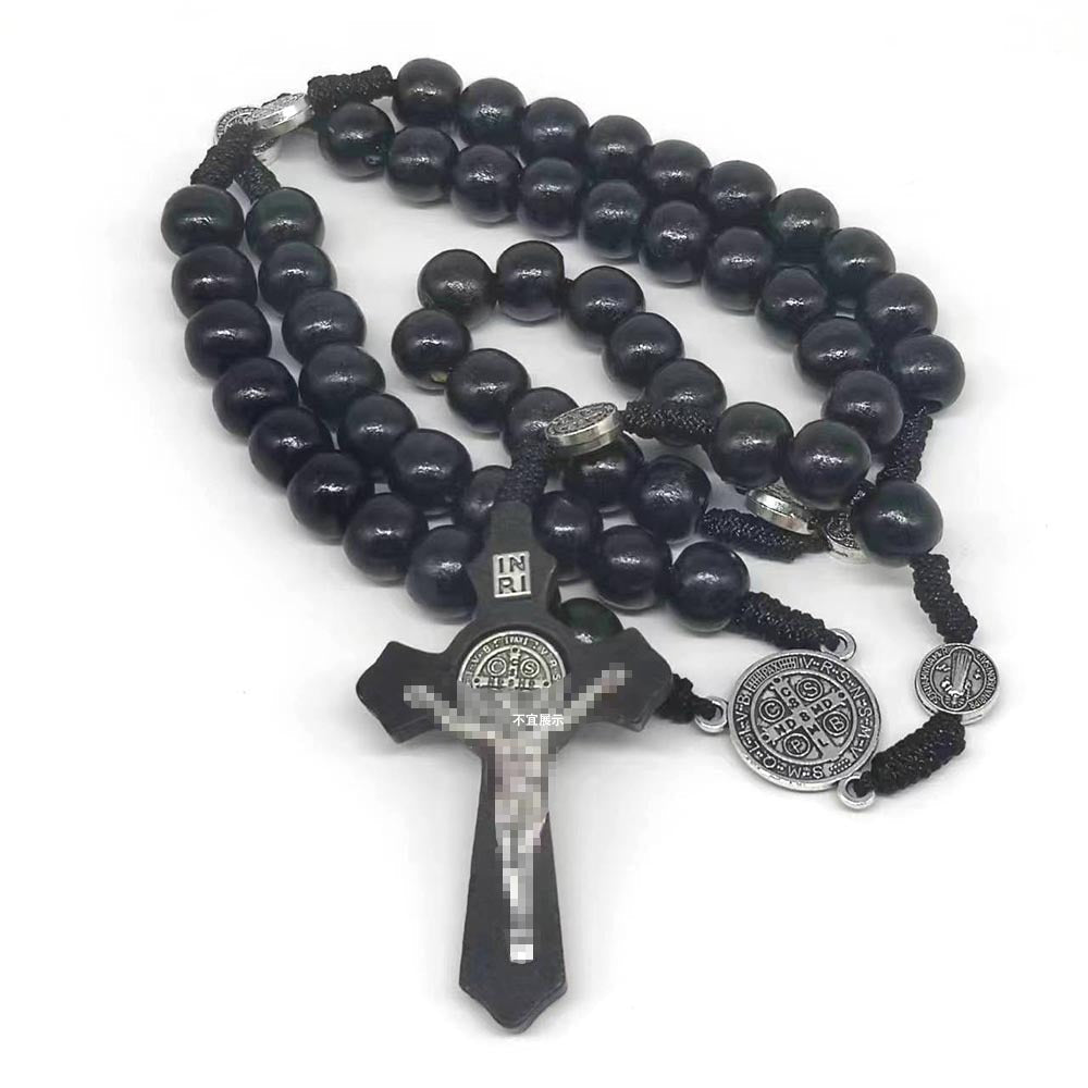 rosary necklace natural wooden beads