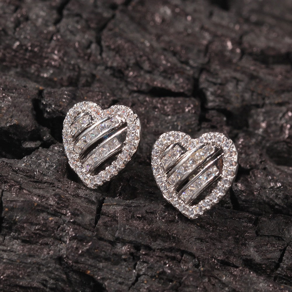 Hip Hop diamond-encrusted 925 silver stud earrings