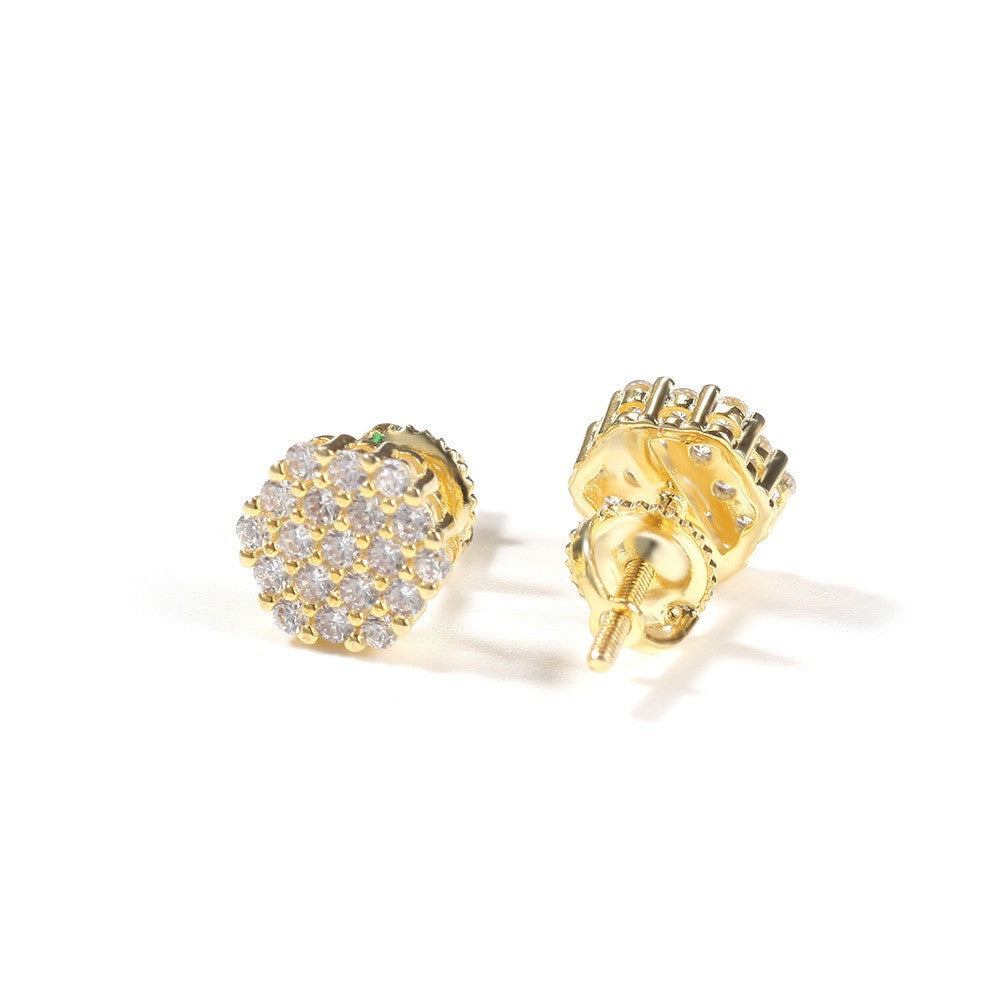 Hip Hop diamond-encrusted 925 silver stud earrings