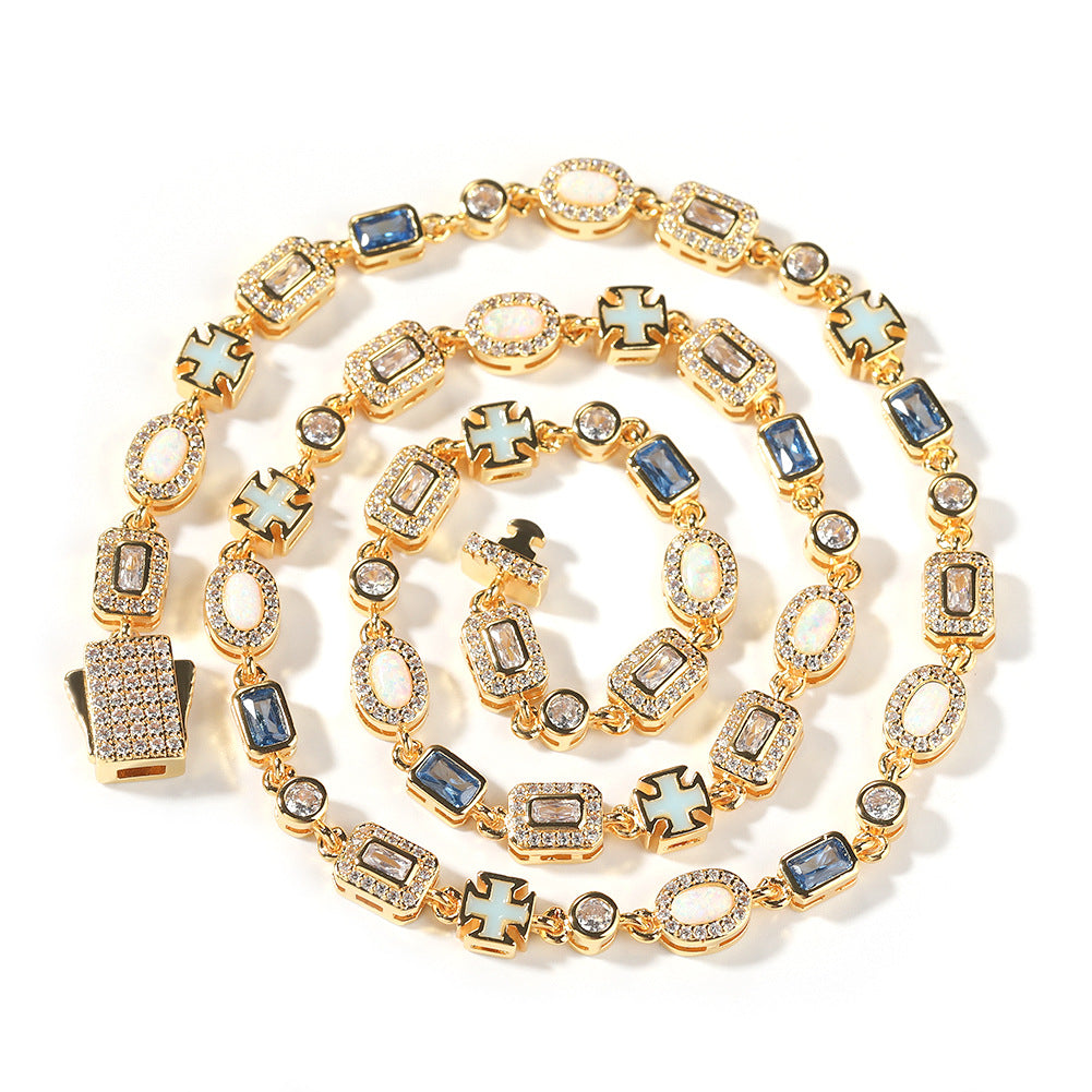 6mm blue colored gemstone bracelet with diamonds