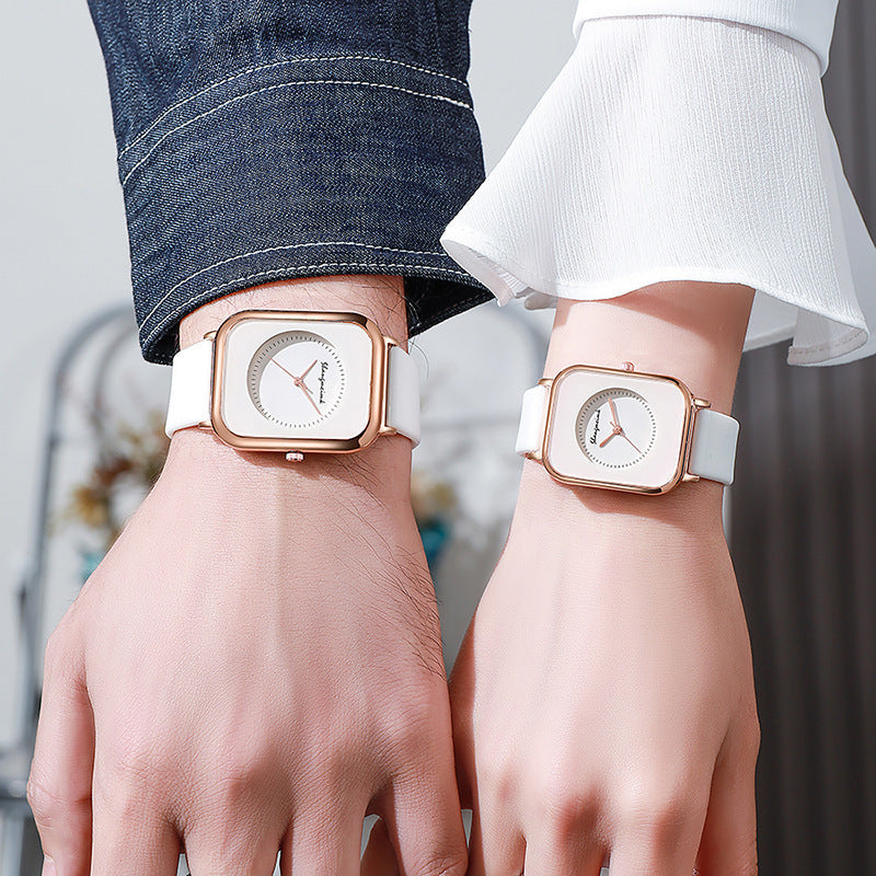 Casual square-shaped, elegant quartz silicone strap student watches.