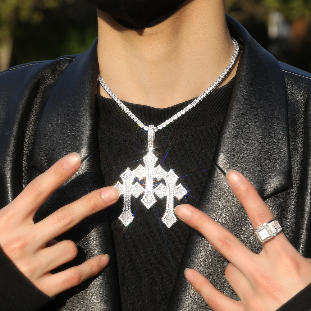Retro Cross Square Zircon Inlay Necklace