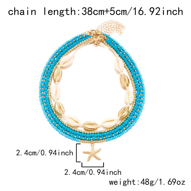 Starfish shell rice bead multi-layer necklace