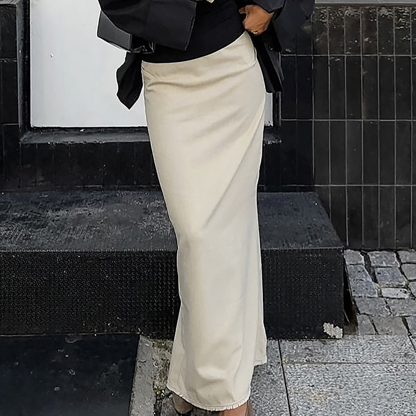 Autumn Winter High Waist Slit Slim Fitting Sheath Skirt Long Skirt for Women