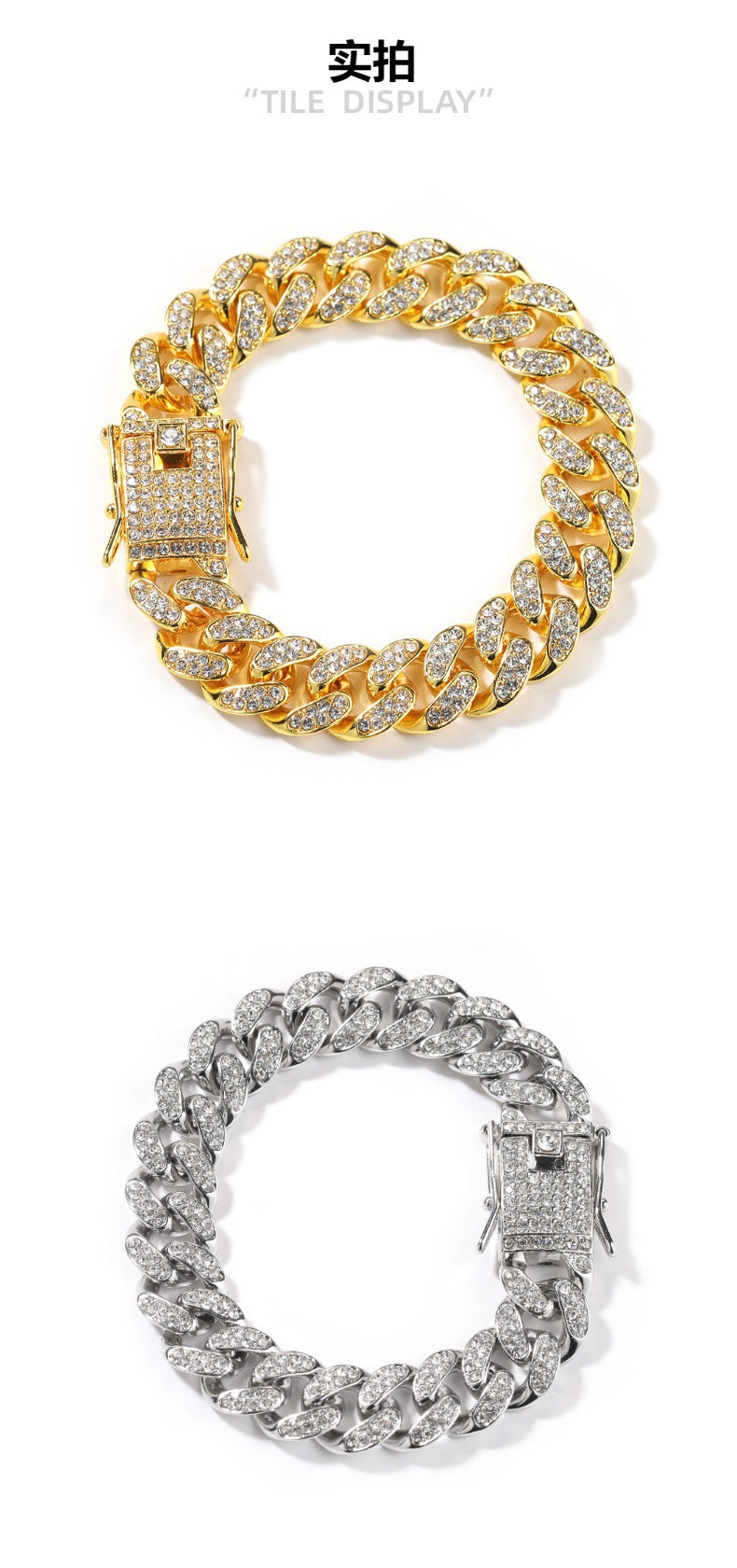 Hip-Hop 12mm Diamond-Encrusted Cuban Chain Bracelet