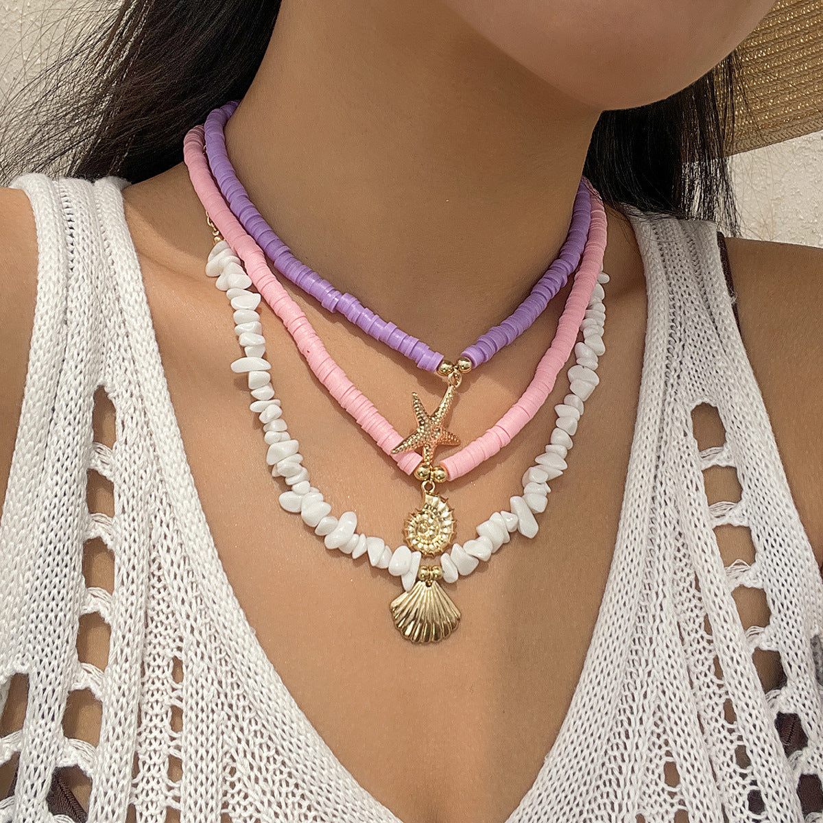 starfish necklace shell rice bead gravel necklace