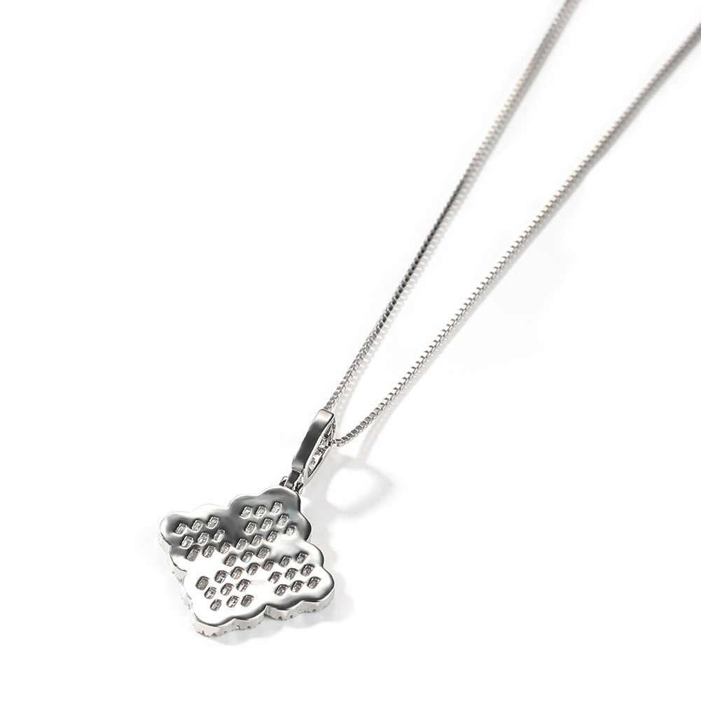 Full-diamond zircon four-leaf clover necklace
