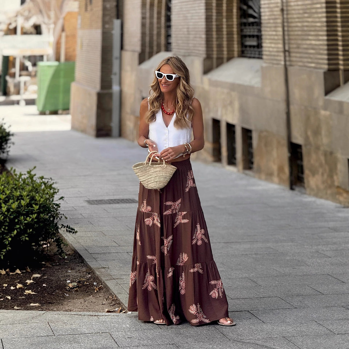 Autumn Elastic Waist Printing Big Hem Skirt Women Skirt