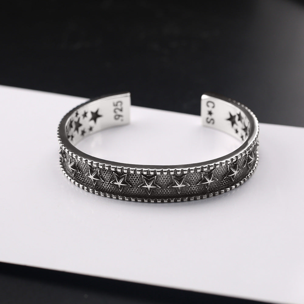 Retro five-pointed star open bracelet