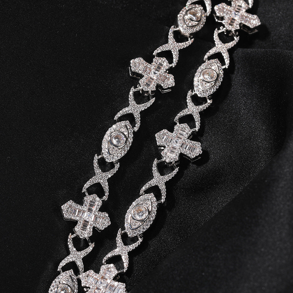 Hip Hop Zirconia Eye Cross Bracelet