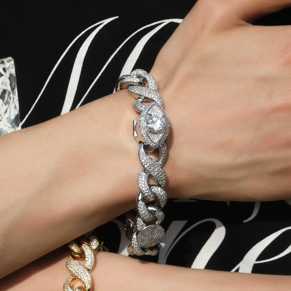 Hip-hop zircon-encrusted sun, star and eye necklace