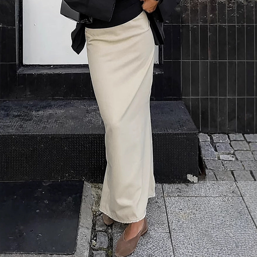 Autumn Winter High Waist Slit Slim Fitting Sheath Skirt Long Skirt for Women