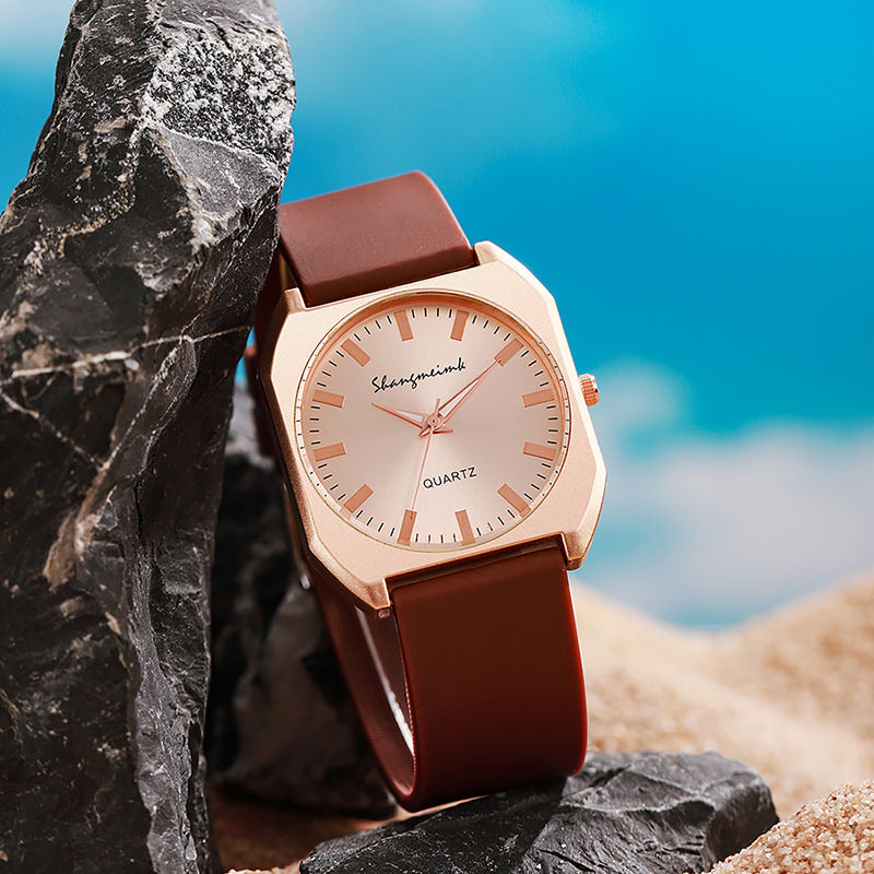 Simple, square quartz silicone watch with a stylish silicone strap