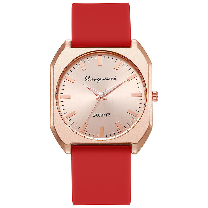 Simple, square quartz silicone watch with a stylish silicone strap