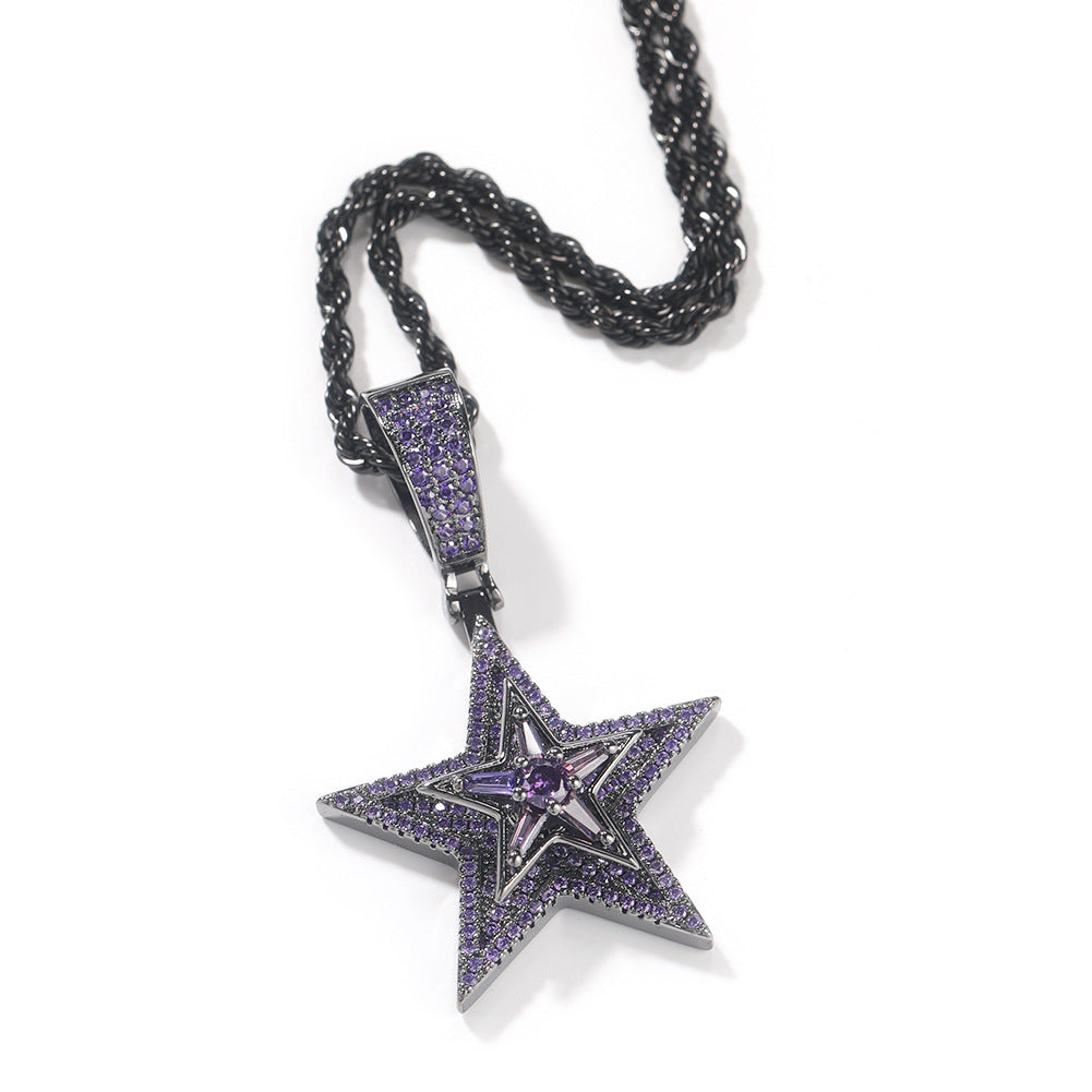 Hip-hop diamond-studded rotating five-pointed star necklace