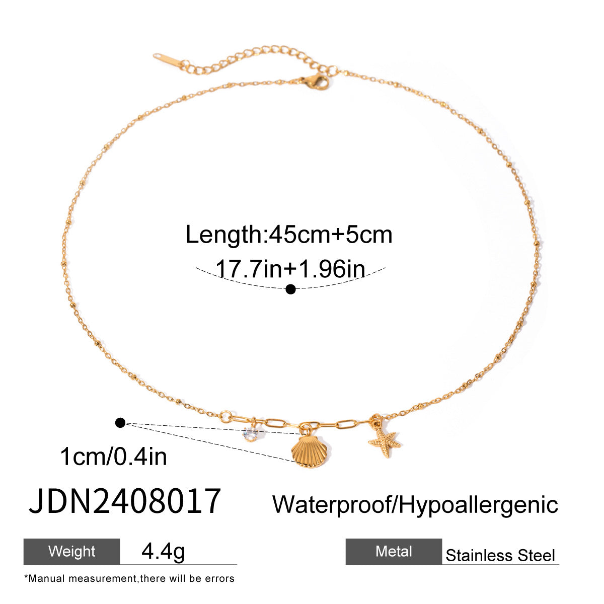 Small starfish shell zircon necklace