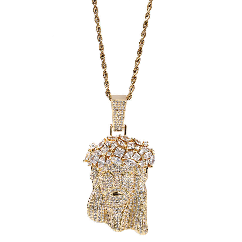 Hip Hop  Iced Out CZ Jesus Piece Pendant Necklace